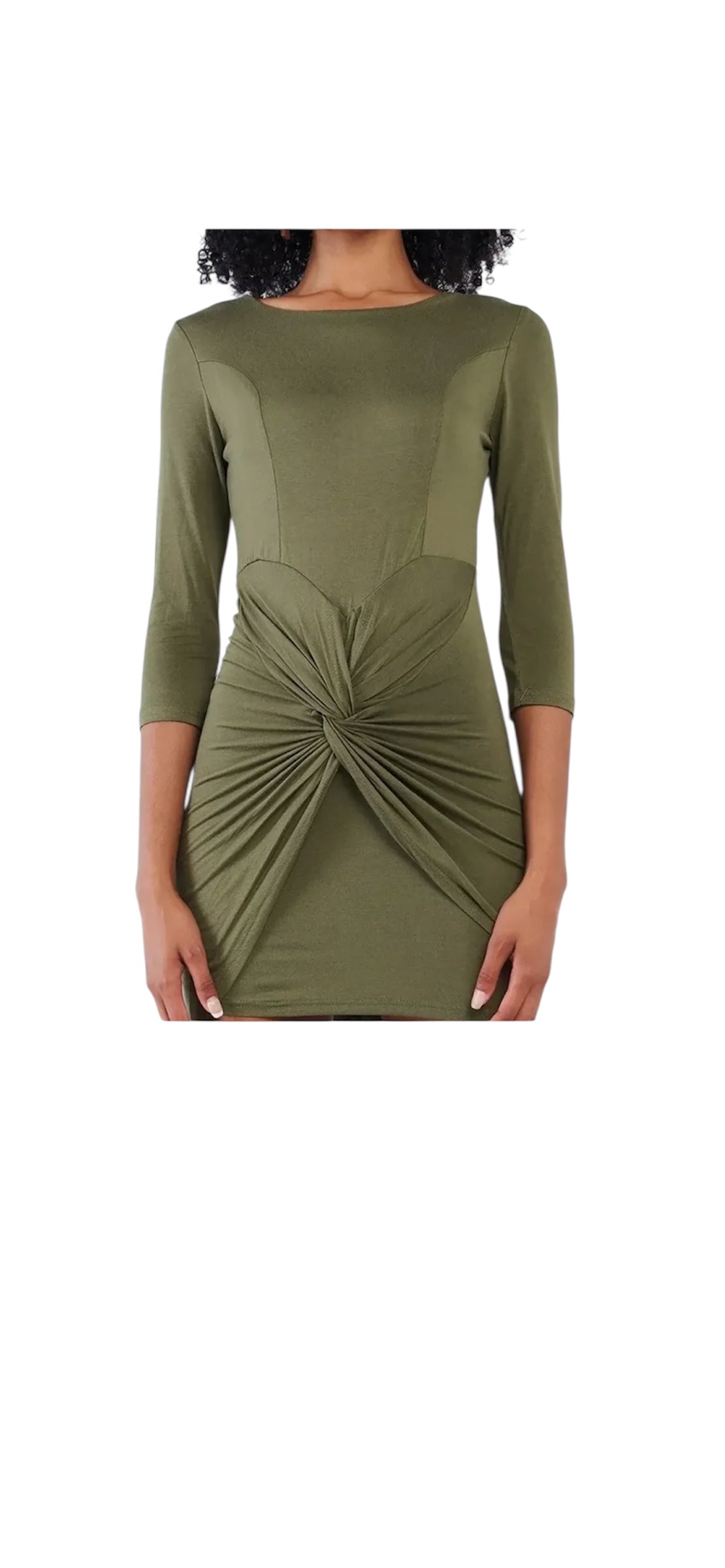 Olive Green 3/4 sleeve twisted front bodycon mini dress