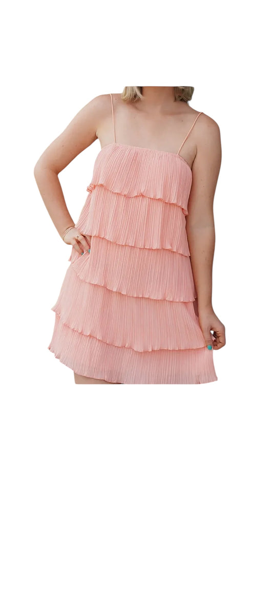 Pleated tiered ruffle plisse four layers dress