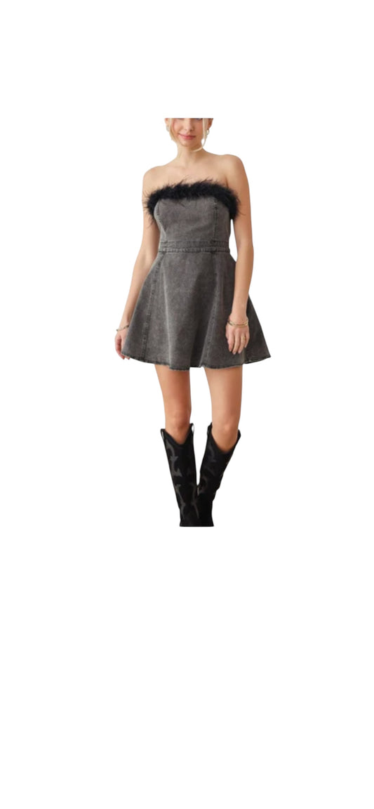 Black Jean flared mini dress