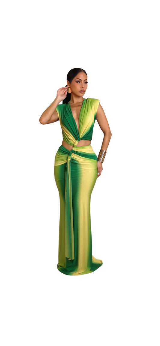 Summer green two piece skirt set