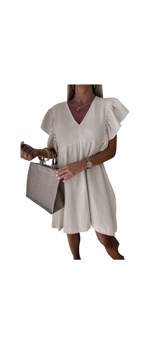 Monroe ruffle frill sleeve cotton gauze style smock dress