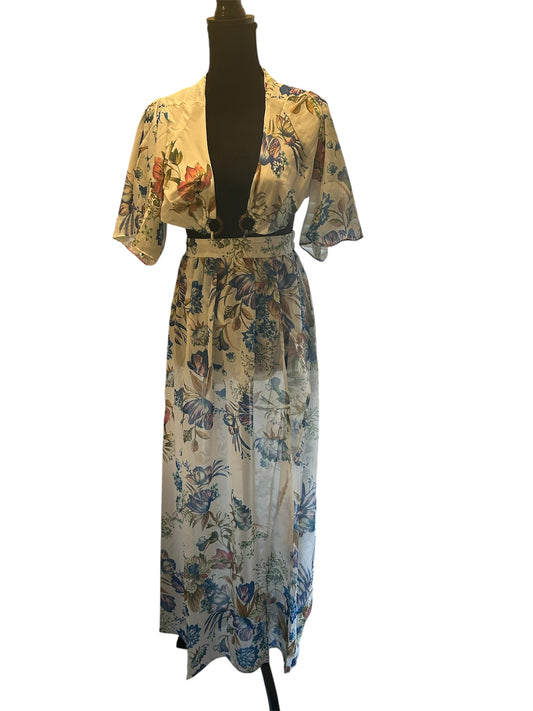 Flower open back jump suit