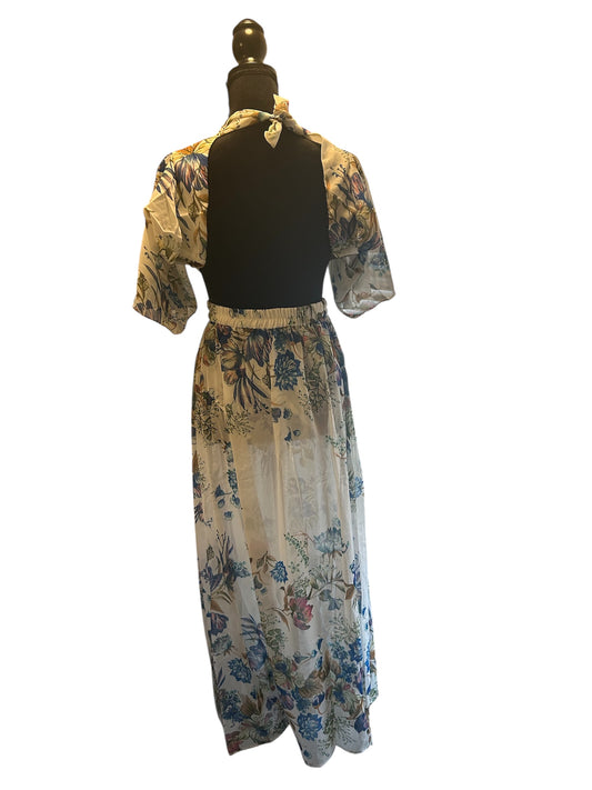 Flower open back jump suit